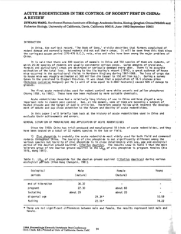 ACUTE RODENTICIDES in the CONTROL of RODENT PEST in CHINA: a REVIEW ZUWANG WANG, Northwest Plateau Institute Ofbiology,Academta Slnlca