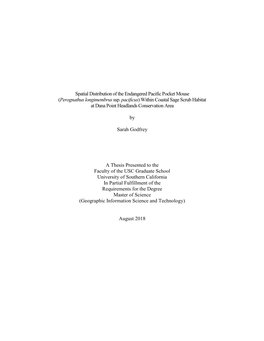 Spatial Distribution of the Endangered Pacific Pocket Mouse (Perognathus Longimembrus Ssp