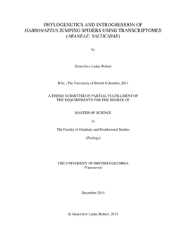 Phylogenetics and Introgression of Habronattus Jumping Spiders Using Transcriptomes (Araneae: Salticidae)