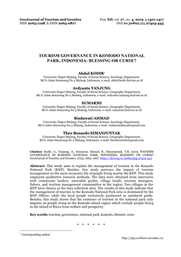 Tourism Governance in Komodo National Park, Indonesia: Blessing Or Curse?