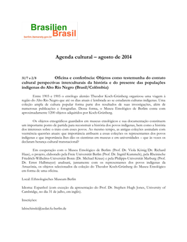 Agenda Cultural – Agosto De 2014