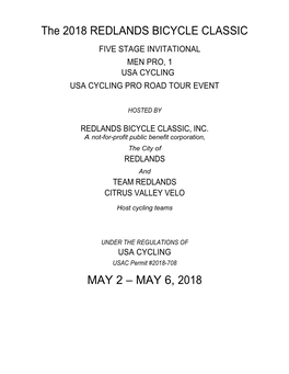 2018 Redlands Bicycle Classic Five Stage Invitational Men Pro, 1 Usa Cycling Usa Cycling Pro Road Tour Event