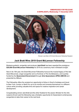 Jack Bratt Wins 2019 Grant Mclennan Fellowship