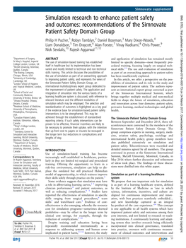 Recommendations of the Simnovate Patient Safety Domain Group