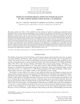 Effects of River Regulation on Water Quality in the Lower Mokelumne River, California