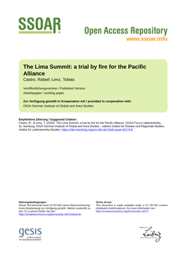 The Lima Summit: a Trial by Fire for the Pacific Alliance Castro, Rafael; Lenz, Tobias