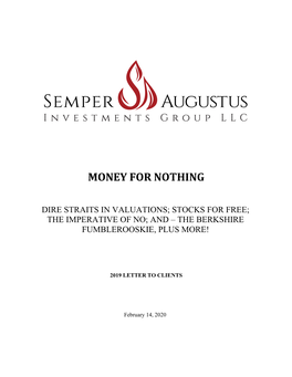 2019 SAI Letter: Money for Nothing: Dire Straits in Valuations
