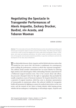 Negotiating the Spectacle in Transgender Performances of Alexis Arquette, Zackary Drucker, Davend, Niv Acosta, and Tobaron Waxman