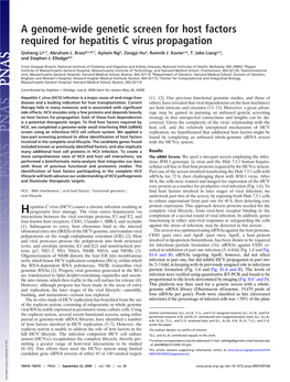 A Genome-Wide Genetic Screen for Host Factors Required for Hepatitis C Virus Propagation