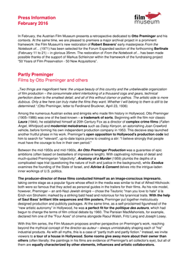 Press Information February 2016 Partly Preminger Films by Otto