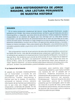 La Obra Historiográfica De Jorge Basadre, Una Lectura Peruanista De Nuestra Historia'