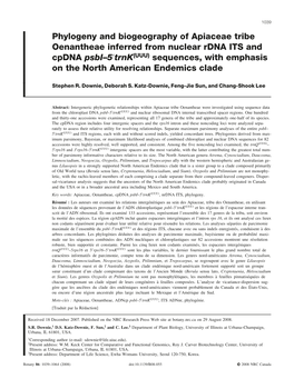 Phylogeny and Biogeography of Apiaceae Tribe Oenantheae Inferred