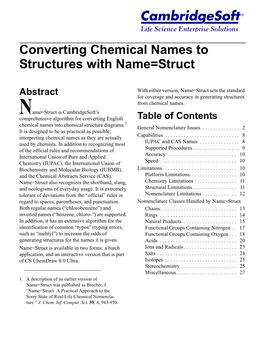 Converting Chemical Names to Structures with Name=Struct