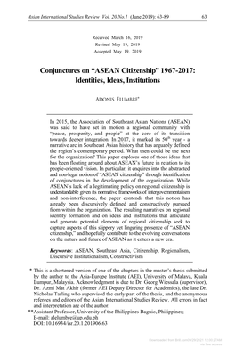 “ASEAN Citizenship” 1967-2017 Identities, Ideas, Institutions.Hwp