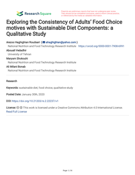 Exploring the Consistency of Adults' Food Choice Motives With