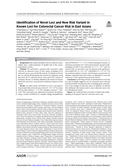 Identification of Novel Loci and New Risk Variant in Known Loci for Colorectal Cancer Risk in East Asians