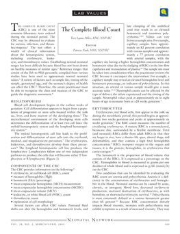 The Complete Blood Count Cord May Result in an Elevated Common Laboratory Tests Ordered Hematocrit and Transitory Poly- 5,6,9 During the Neonatal Period