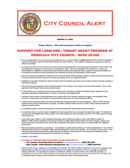 RESOLUTION 20-208 to Establish a Commercial Property Landlord-Tenant Real Property Tax Grant Program