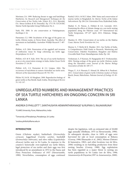 Unregulated Numbers and Management Practices of Sea Turtle Hatcheries an Ongoing Concern in Sri Lanka