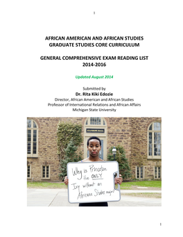 African American and African Studies Graduate Studies Core Curriculum