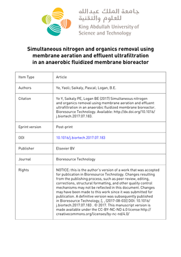 Simultaneous Nitrogen and Organics Removal Using Membrane Aeration and Effluent Ultrafiltration in an Anaerobic Fluidized Membrane Bioreactor