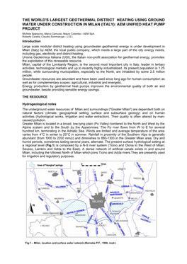 The World's Largest Geothermal District Heating Using Ground Water Under Construction in Milan (Italy): Aem Unified Heat Pump Project