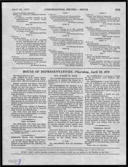 HOUSE of REPRESENTATIVES-Thursday, April 26, 1979 the House Met at 11 A.M