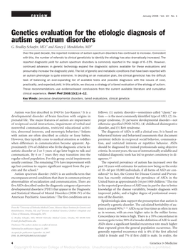 Genetics Evaluation for the Etiologic Diagnosis of Autism Spectrum Disorders G