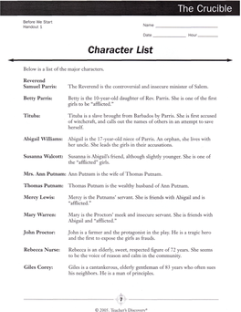 The Crucible Character List