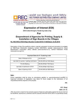 Empanelment of Agencies for Printing Supply and Installation of Sign Boards in the Villages