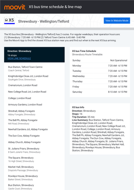 X5 Bus Time Schedule & Line Route