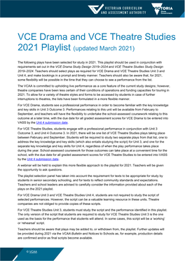 VCE Drama and VCE Theatre Studies 2021 Playlist (Updated March 2021)