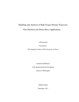 Modeling and Analysis of High Torque Density Transverse Flux Machines