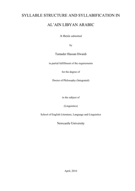 Syllable Structure and Syllabification in Al'ain