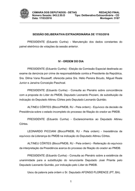 Sessão Deliberativa Extraordinária De 17/03/2016