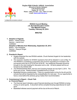 Regina High Schools Athletic Association RHSAA Council