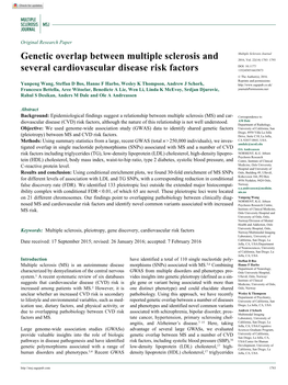 Genetic Overlap Between Multiple Sclerosis and Several Cardiovascular Disease Risk Factors