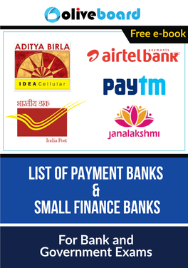 List of Payment Banks & Small Finance Banks