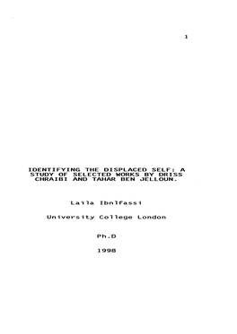 Identifying the Displaced Self: a Study of Selected Works by Driss Chraibi