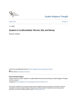 Quakers in Coalbrookdale: Women, War and Money