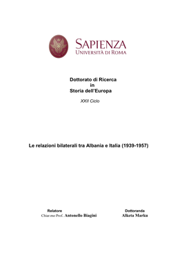 Dottorato Di Ricerca in Storia Dell'europa Le