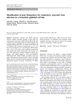 Identification of Gene Biomarkers for Respiratory Syncytial Virus Infection