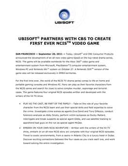 Ubisoft® Partners with Cbs to Create First Ever Ncistm Video Game