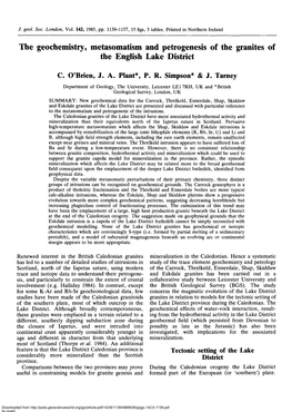 The Geochemistry, Metasomatism and Petrogenesis of the Granites of the English Lake District