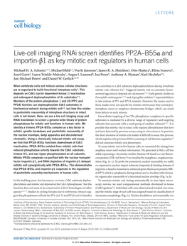 Live-Cell Imaging Rnai Screen Identifies PP2A–B55α and Importin-Β1 As Key Mitotic Exit Regulators in Human Cells