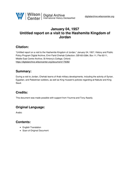 January 04, 1957 Untitled Report on a Visit to the Hashemite Kingdom of Jordan