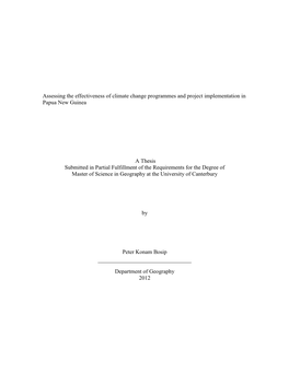 Assessing the Effectiveness of Climate Change Programmes and Project Implementation in Papua New Guinea