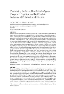 How Middle-Agents Deepened Populism and Post-Truth in Indonesia 2019 Presidential Election