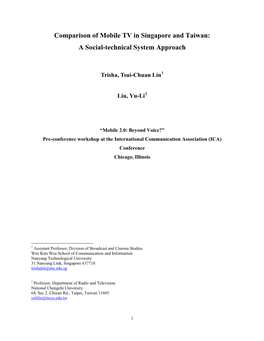 Comparison of Mobile TV in Singapore and Taiwan: a Social-Technical System Approach