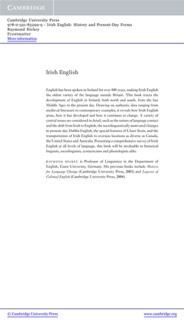 Irish English: History and Present-Day Forms Raymond Hickey Frontmatter More Information